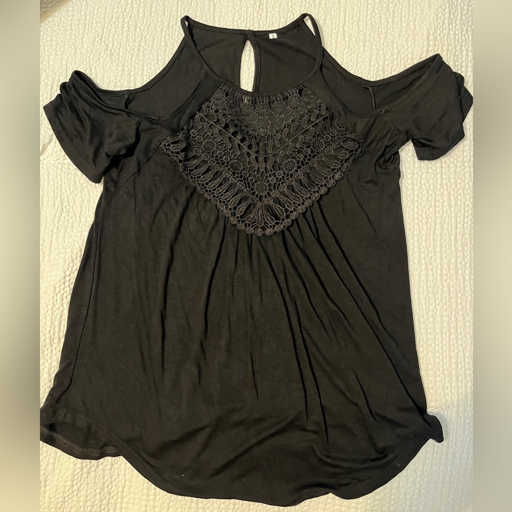 Black top with crochet detail